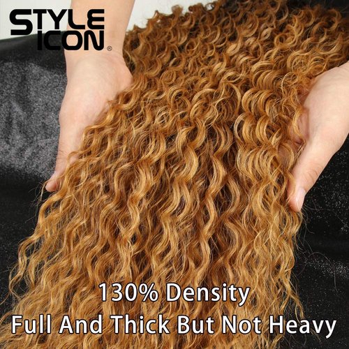 Style Icon Lace Front Wigs 28” Long Curly Wig Ombre Blonde Wig for women Synthetic Wig Density 130% Heat Resistant Replacement Wig (28", SOP43026)