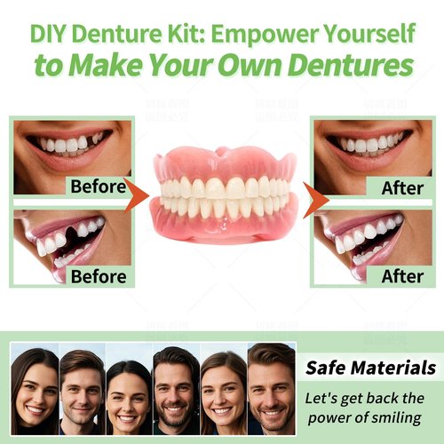 DIY Denture Kit - Top & Bottom Fake Teeth with Comfort Fit for Everyday Use, Natural-Looking Emergency Replacement Solution (Universal Sizing)-TT09