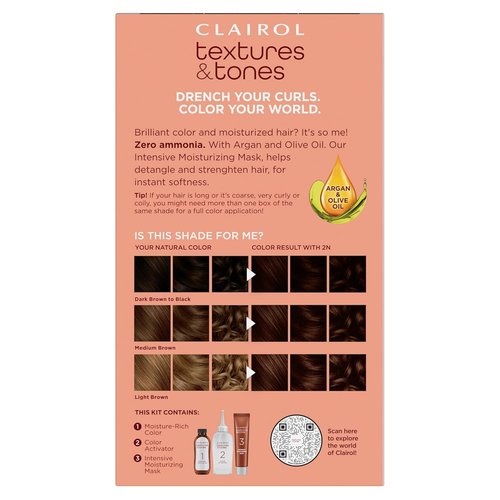 Clairol Textures & Tones Permanent Hair Dye - 2N Mocha Brown Color | Single Pack