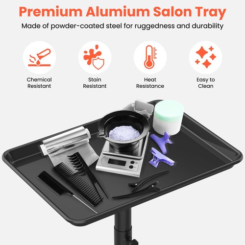TASALON Salon Tray on Wheels,Rolling Tray Trolley for Salon Essentials, Adjustable Height Provides Ample Storage for Hairstylist, Tattoo and Clinic Use - Black