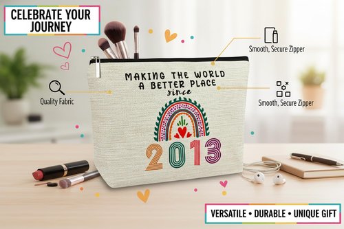 13th Birthday Gifts for Girls 2013 Makeup Bags, Happy 13th Birthday Decorations for Teen Girl,13 Year Old Gift Ideas for Daughter, Nieces, Granddaughter, Sister, Cosmetic Travel Bag (Rainbow2013)