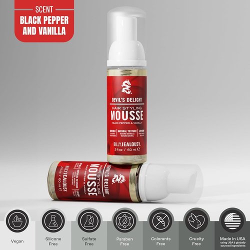 Billy Jealousy Devil’s Delight Hair Styling Mousse for Men - Light Hold & Volume Boost - Travel Size, Vegan, Black Pepper Vanilla Scent
