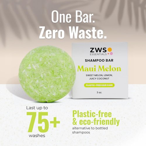 Maui Melon Shampoo Bar - Vegan Solid Hair Cleanser for Curly Hair | Sweet Melon & Coconut, Travel-Friendly