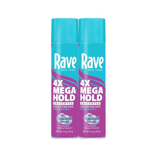Rave 4X Mega Unscented Aerosol Hairspray - Humidity-Resistant Hold & Volume - 2-Pack