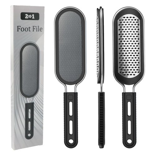 FREATECH Nano Glass & Stainless Steel Foot File 2-in-1 Foot Rasp for Callus Remover, Professional Pedicure Tool for Hard Cracked Dead Heel Skin, Smooth Exfoliating Heel Care for Home Spa Shower