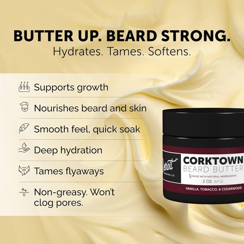 Detroit Grooming Co. Beard Butter - Softens, Thickens & Hydrates with Safflower Oil | Corktown Scent, 2oz