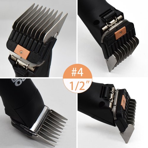 4 Pieces Animal Stainless Steel Attachment Guide Guard Combs for A5 Style Detachable Blade Pet Groomers, 1/8", 1/4", 3/8", 1/2" Compatible with Wahl KM Series Andis AG BG Oster A5 A6 Animal Clippers