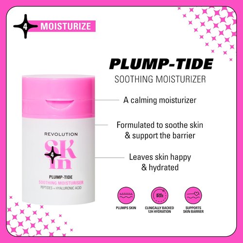 Revolution Skin Plump-Tide Peptide Moisturizer - Calming Hyaluronic Acid Face Cream, 1.69 fl oz