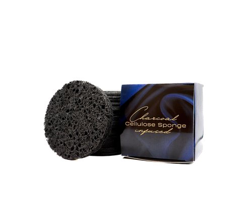 Facial cleansing sponge, 50-Count Bamboo Charcoal-Infused Compressed Cellulose Sponges, 100% Natural Wood Pulp, Biodegradable Exfoliating Spa Sponge, Makeup Remover