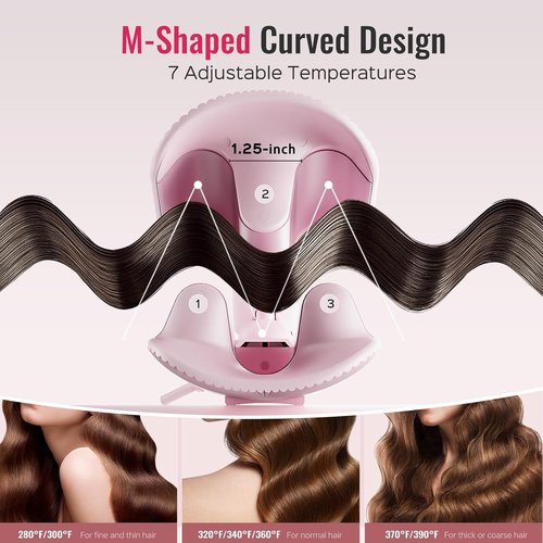 LENA S16 Hair Waver | Beach Waves Curling Iron with 3 Titanium Ceramic Barrels, 1.25 Inch, Pink