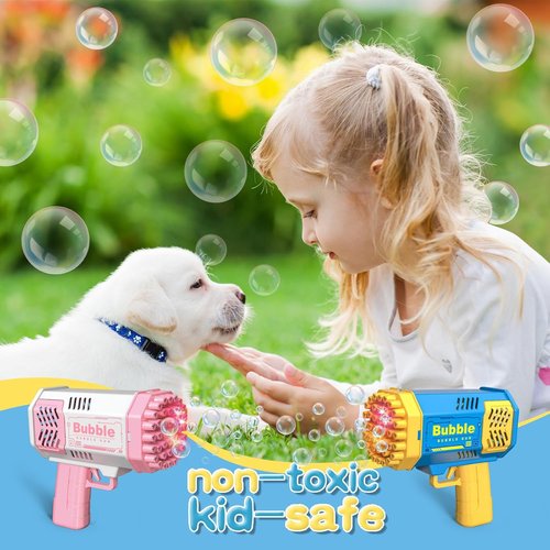 LUSJNGE Bubble Gun - 40-Hole Light Up Bubble Machine with 2 Refill Bottles | Perfect Party Favors for Kids 1-8