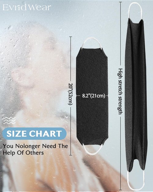 Evridwear Exfoliating Back Scrubber for Shower - Double-Sided Body Scrubber with Handles, Deep Clean, Massage & Exfoliate Back Washer for Men & Women, Invigorates Skin & Circulation (Black)