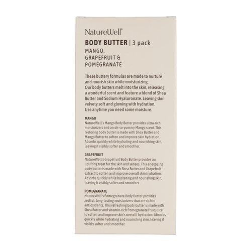 NATURE WELL Shea Body Butter Variety Pack, Includes Grapefruit, Mango, & Pomegranate, Provides Ultimate Nourishment & Hydration, 3 Pack (8 Oz Ea)