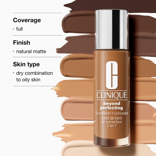 Clinique Beyond Perfecting Lightweight Liquid Foundation + Concealer For Dry Combination to Oily Skin Types | Full Coverage + Natural Matte Finish, Cream Chamois, 1 Fl Oz