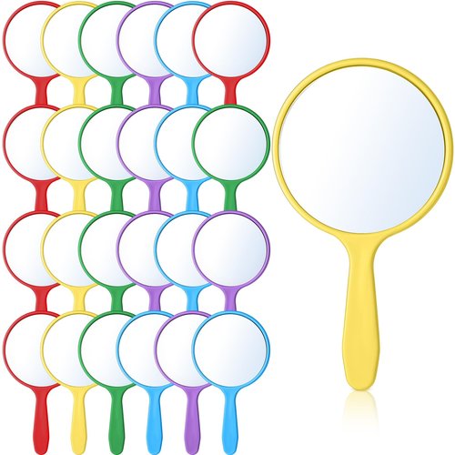 Jetec 25 Pcs Handheld Mirror with Handle, 3.94" L x 2.17" W, Small Portable Round Mirror Bulk for Kids Classroom Travel Makeup Camping Daily Gifts DIY Easter Crafts (Red, Yellow, Blue, Green, Purple)