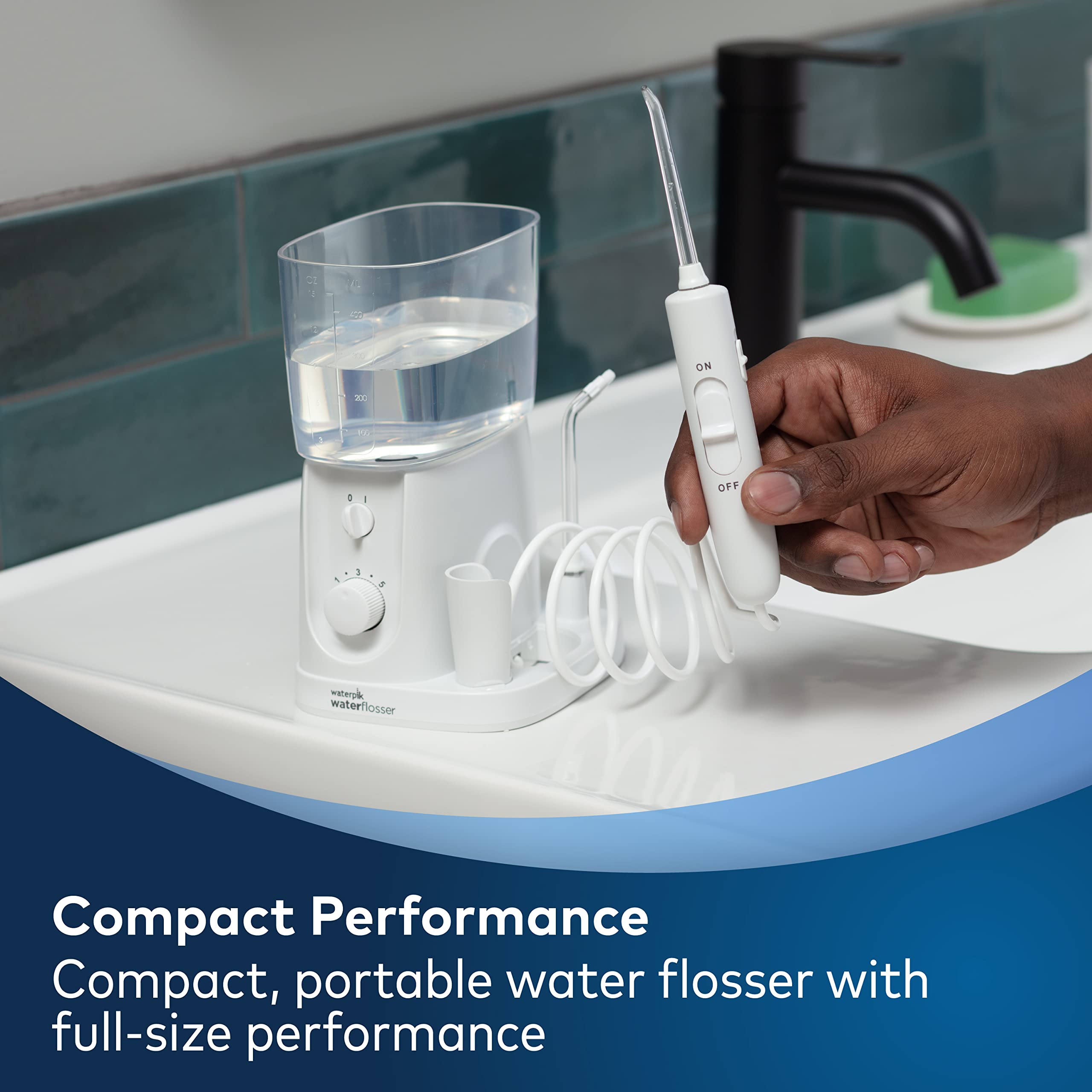 Waterpik Nano Plus Water Flosser For Teeth, Portable Electric Power, Compact For Travel and Home, 4 Flossing Tips, ADA Accepted, White WP-320