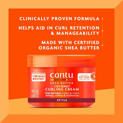 Cantu Coconut Curling Cream - Moisturizing Formula with Shea Butter for Natural Hair, 12 oz