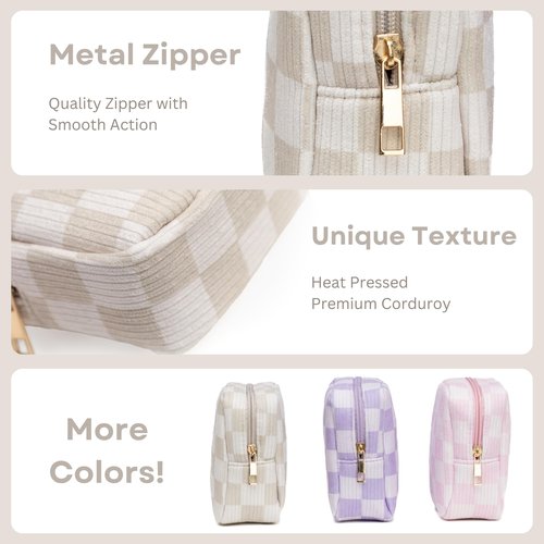 Vessara Mini Makeup Bag, Small Makeup Bag for Purse, Small Cosmetic Bag for Purse, Small Cosmetic Bag, Checkered Pouch, Cute Mini Pouch, Small Medecine Bag, Makeup Bag Small (Beige)