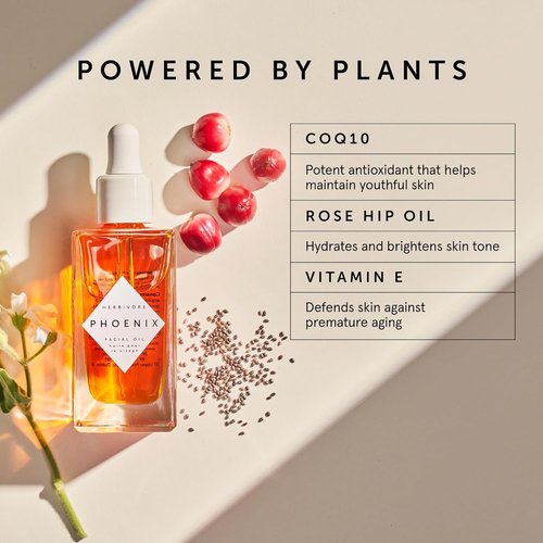 HERBIVORE Phoenix Facial Oil - Deep Renewal Anti-Aging Formula with Rosehip, CoQ10 & Vitamin E | Moisturizes Dull, Dry Skin