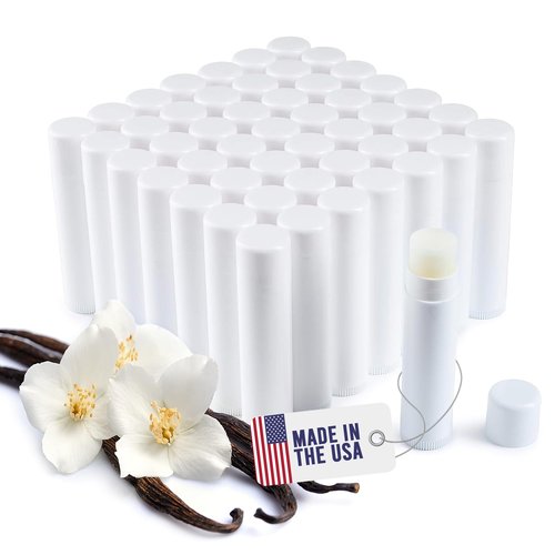 Lip Balm Bulk Unlabeled - Made in USA Bulk- Natural Ingredients Vitamin E Shea Butter - Custom Bulk For Party & Wedding Favors (50 Count, Vanilla)
