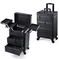 Stagiant Rolling Makeup Case with Drawers Cosmetology Case on Wheels 3 IN 1 Makeup Case 2 Drawers with Foot Stand Spring-release Mechanism Rolling Make Up Organizer for Artist Salon Nail Teach Trunk