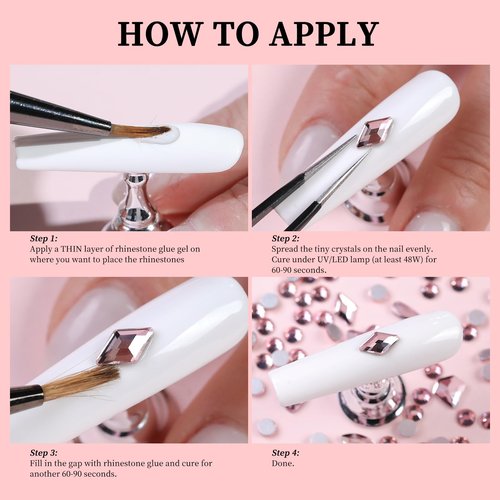 Cycullinyt 1660Pcs Pink Nail Art Rhinestones: 8 Types of Multi Shapes Diamonds + 4 Sizes Flatback DIY Crafts Rhinestone Crystals 3D Glass Stones Set + Tweezer + Pickup Pen