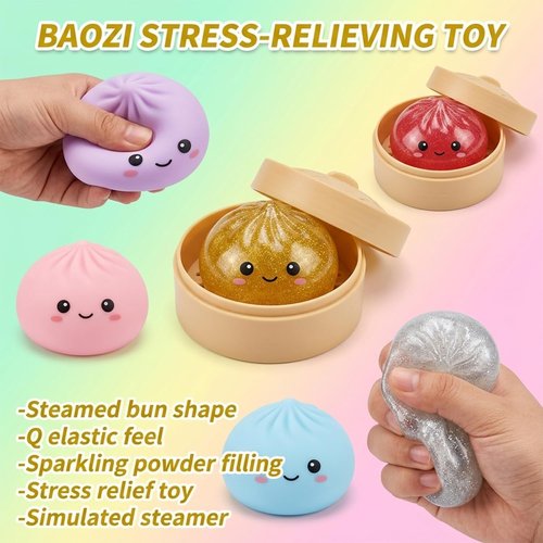 Dumpling Squishy - Colorful Glitter Stress Balls | Fun Fidget Sensory Toy for Easter Basket (Pink)