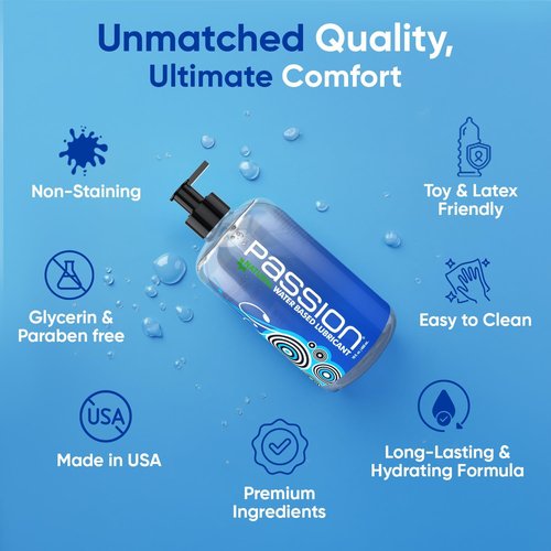 Passion Natural Water-Based Personal Lubricant - 16 Fl Oz | Premium Non-Sticky Formula for Smooth Comfort