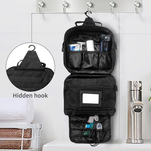 SUNRISING Tactical Toiletry Bag for Men and Women, Men's Travel Toiletry Bag，Hanging Toiletry Bag Organizer Dopp Kit, Shaving Bag，Toiletries Shower Hygiene Bathroom Bag for Short Trips Camping - Black