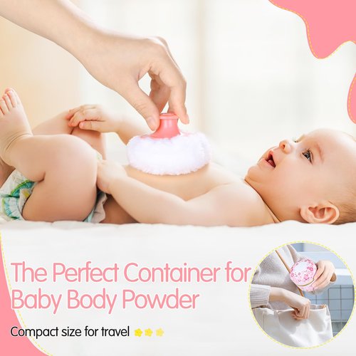 3 Pieces Body Powder Puff and Container, Baby Powder Container Floral Pattern with Large Fluffy Plush Puff Spoon, Baby Woman Loose Dusting Powder Tea Box for Home & Travel Use (Pink, Blue and Yellow)