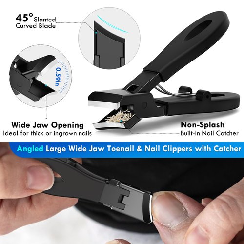Professional Ingrown Toenail Tools Kit for Seniors,Wide Jaw Straight Nail Clippers,Large Angled Nail Clipper Cutters for Heavy Duty Thick Toe Nails or Fingernail,Manicure Set for Men Women