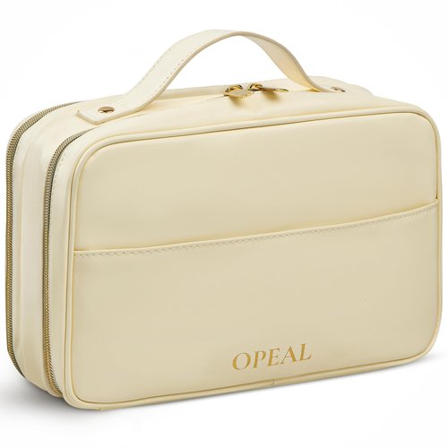 OPEAL Travel Makeup Bag – Elegant Waterproof Modular Cosmetic Organizer for Women with Adjustable Compartments, Premium Toiletry Case for Carry-On & Daily Essentials, Cream