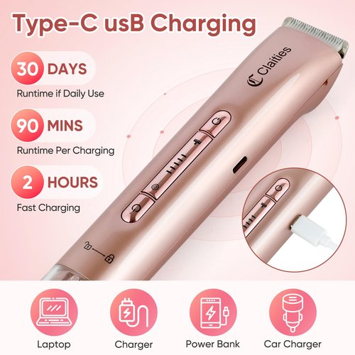 2 in 1 Women Electric Shaver Dual Head Bikini Trimmer for Women IPX7 Waterproof Wet & Dry Use Body Hair Trimmer and Facial Hair Remover for Bikini Underarm Leg Arm Body Face