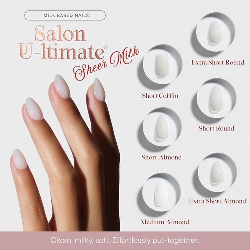 Celebritips Press On Nails - Salon U-ltimate™ | Sheer Milk, Extra Short Round | 32 Nails Kit with Glue & Tabs