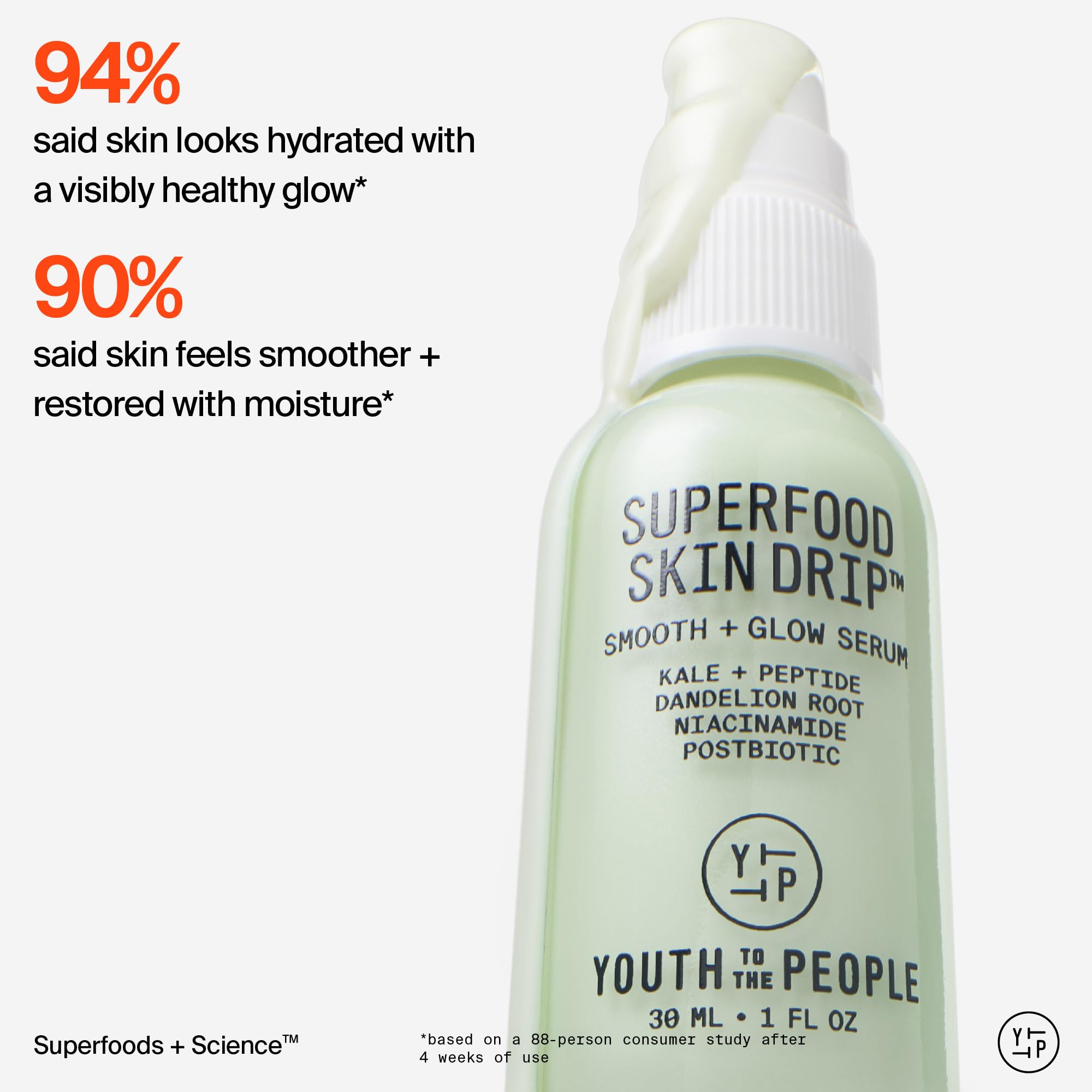 Youth To The People Superfood Skin Drip Face Serum (1 fl oz), Strengthens Skin Barrier + Evens Skin Tone, 5% Niacinamide, Kale, Peptides, Ceramides, Boosts Glow, Vegan