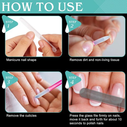 Glass Nail File Buffer with Case - 5PCS Nail Buffer and Nail Shiner Kit Glass Cuticle Pusher Nail Care for Men Women Nail Files for Natural Acrylic Nails Fingernail Files Manicure Tool