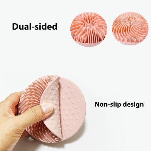 2 Pack Silicone Exfoliating Body Scrubber, Silicone Body Brush, Soft Silicone Loofah for Sensitive Skin, Shower Head Massager, Easy to Clean, Lathers Well(Pink&Black)