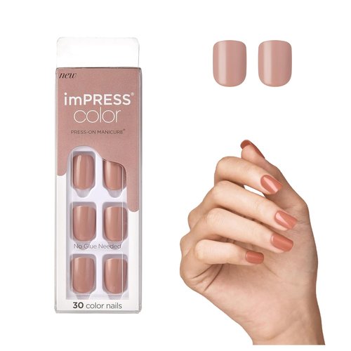 KISS imPRESS Press-On Nails - No Glue, Short Squoval Shape, Pink 'Sandbox' Color | 30 Nails & Accessories Included
