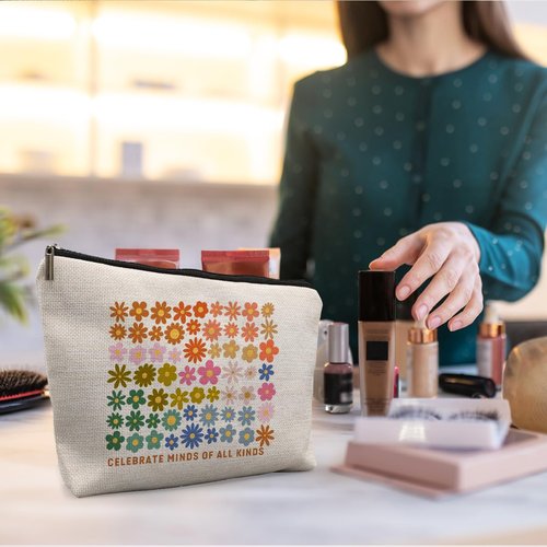 uinwk Celebrate Minds of All Kinds Mental Health Makeup Bags for Women, Neurodiversity Autism Awareness Acceptance Gift, Mental Health Gifts, SPED Special Education Teacher Cosmetic Bags