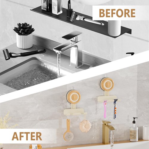 Cinola Razor Holder for Shower 2 Pack, Suction Cup Shaver Holder for Wall, Removable&Reusable Suction Cup Hooks for Bathroom, Damage-Free Suction Shower Hooks, Wall Mounted Razor Stand, Beige