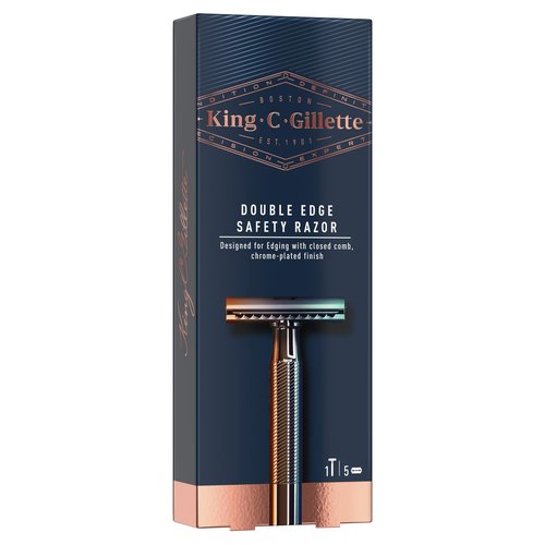 King C. Gillette Double Edge Safety Razor for Men, 5 Platinum Coated Double Edge Razor Blades, Gifts for Men