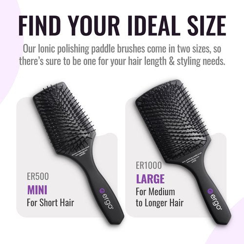 ERGO Ionic Paddle Hair Brush - Large Detangling Brush for Shine & Smoothness | Ideal for Wet & Dry Hair