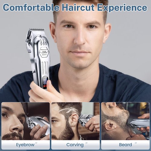 KIKIDO Hair Clippers for Men, Professional Cordless Hair Trimmers Set, Rechargeable Nose Hair Beard Trimmer, Hair Cutting Machine Haircut Grooming Kit (Sliver-3)