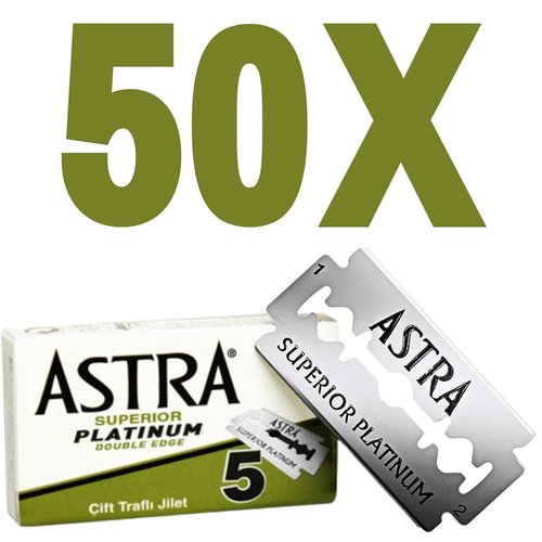 Astra Platinum Double Edge Safety Razor Blades - 50 Blades for a Smooth Shave (10 x 5)