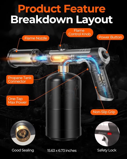 Skiennix Propane Torch Head - Culinary Blow Torch with Instant Heat & Safety Lock | Adjustable Flame for BBQ & Kitchen Use