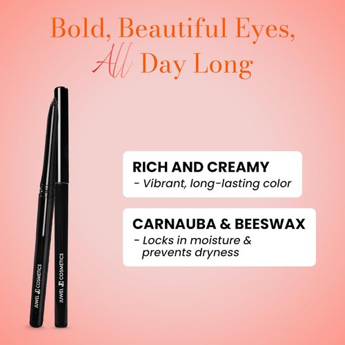 Juwel Cosmetics Automatic Eyeliner - Smudge-Proof Waterproof Formula with Castor Oil & Aloe Vera | Long-Lasting Vegan Makeup