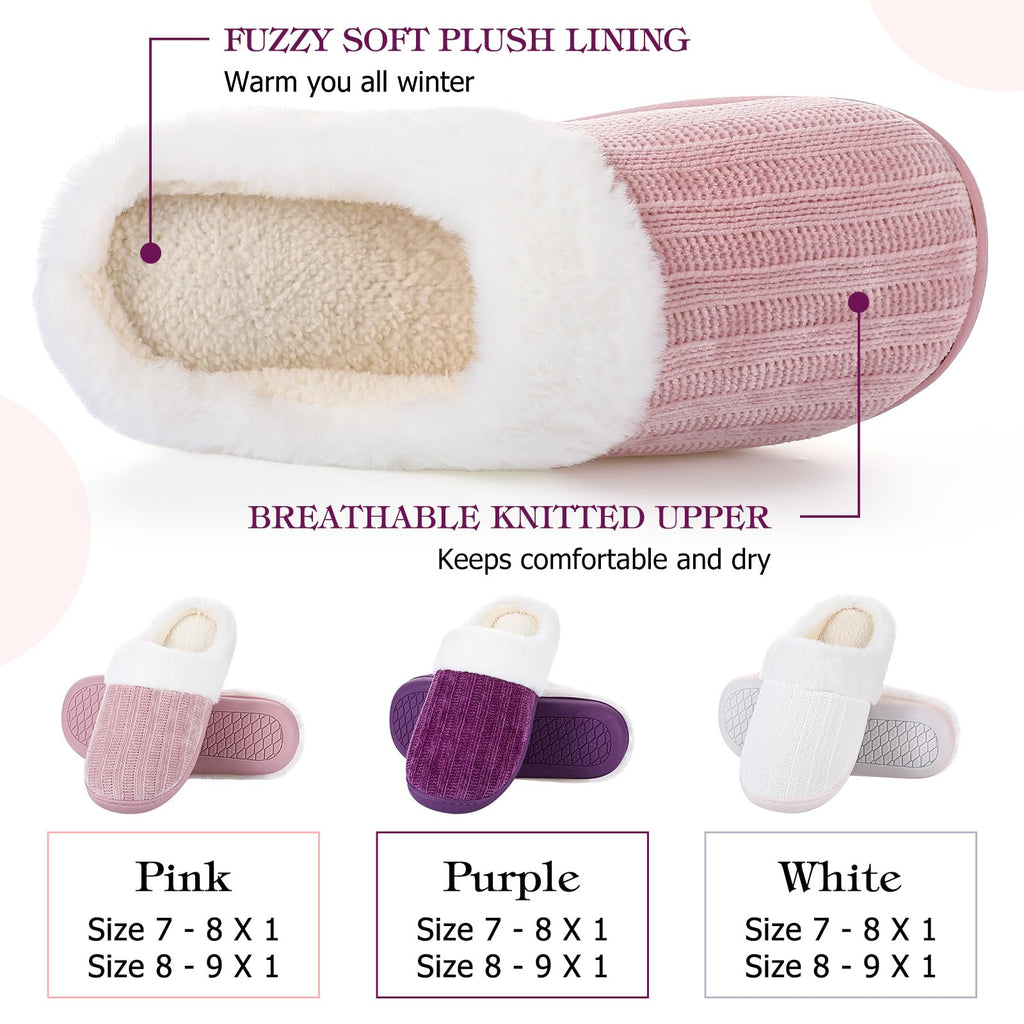 Yearntown 6 Pairs 3 Pairs 6 Pairs Warm Fuzzy House Slippers for Women Size 7-8 8-9 with Thick Anti-slip Soles Winter Fluffy Indoor Outdoor Knit Plush Soft Slipper Shoes Pink Purple White (Size 7-9)