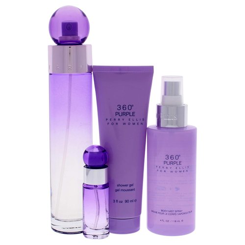 Perry Ellis 360 Purple Women's Fragrance Gift Set - 3.4oz EDP Spray, 7.5ml Mini, Body Mist & Shower Gel