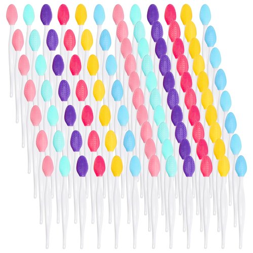 Acshio 100 Pieces Lip Scrub Brushes, Double Sided Silicone Exfoliating Lip Brush, Soft Facial Cleaning Brush Lip Exfoliator Scrubber Tool for Smoother Fuller Lip Appearance