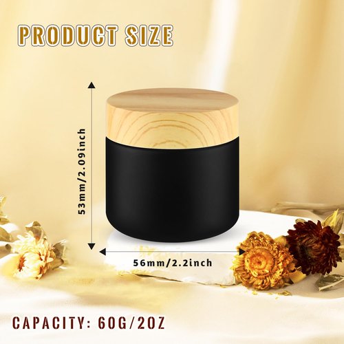 10 Pcs 60g/2oz Frosted Cream Jars Travel Size Glass Cosmetic Containers Empty Glass Jars with Wood Grain Lids for Makeup Lotion Face Cream - Black